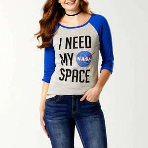 NASA Logo I Need My Space Raglan Official Tee S NWT